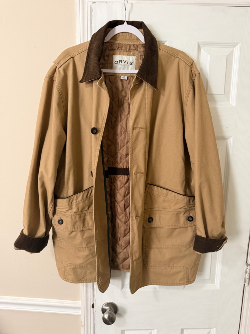 Orvis Tan Field Coat with Brown Corduroy Collar